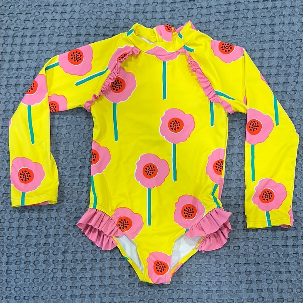 Stella McCartney Yellow Pink Floral Long-Sleeve One-Piece Swim